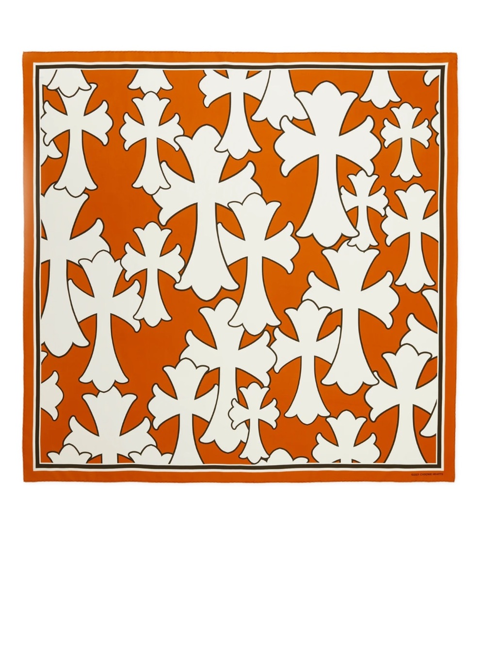 Chrome Hearts Orange & White Cemetery Cross Silk Scarf